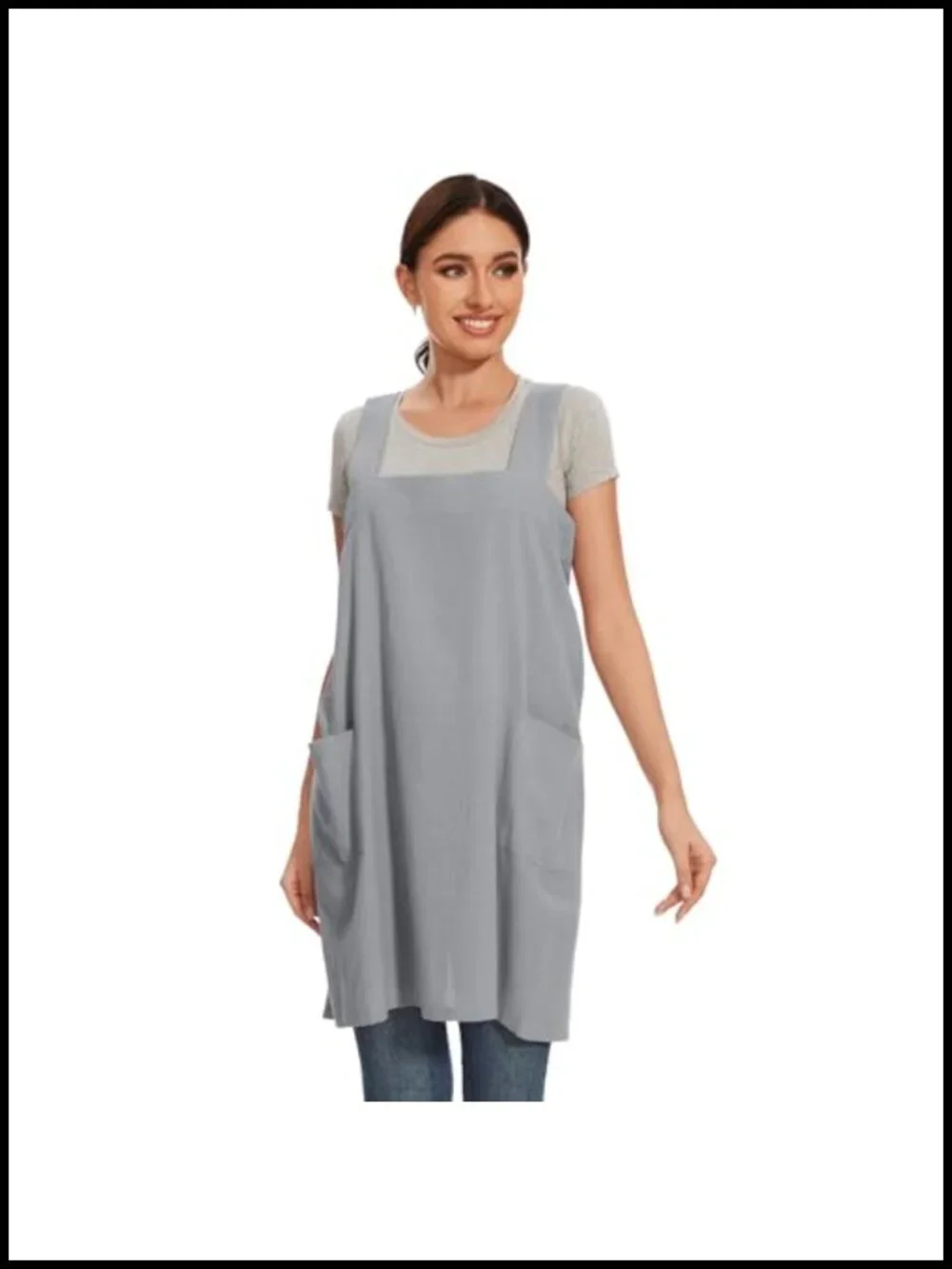 Cotton Linen Cross Back Pinafore Apron with 2 Pockets for Baking Cooking Chef